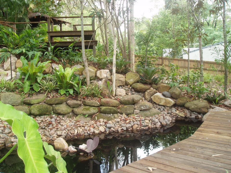 Chapel Hill private retreat showing Fish pond and timber bridges